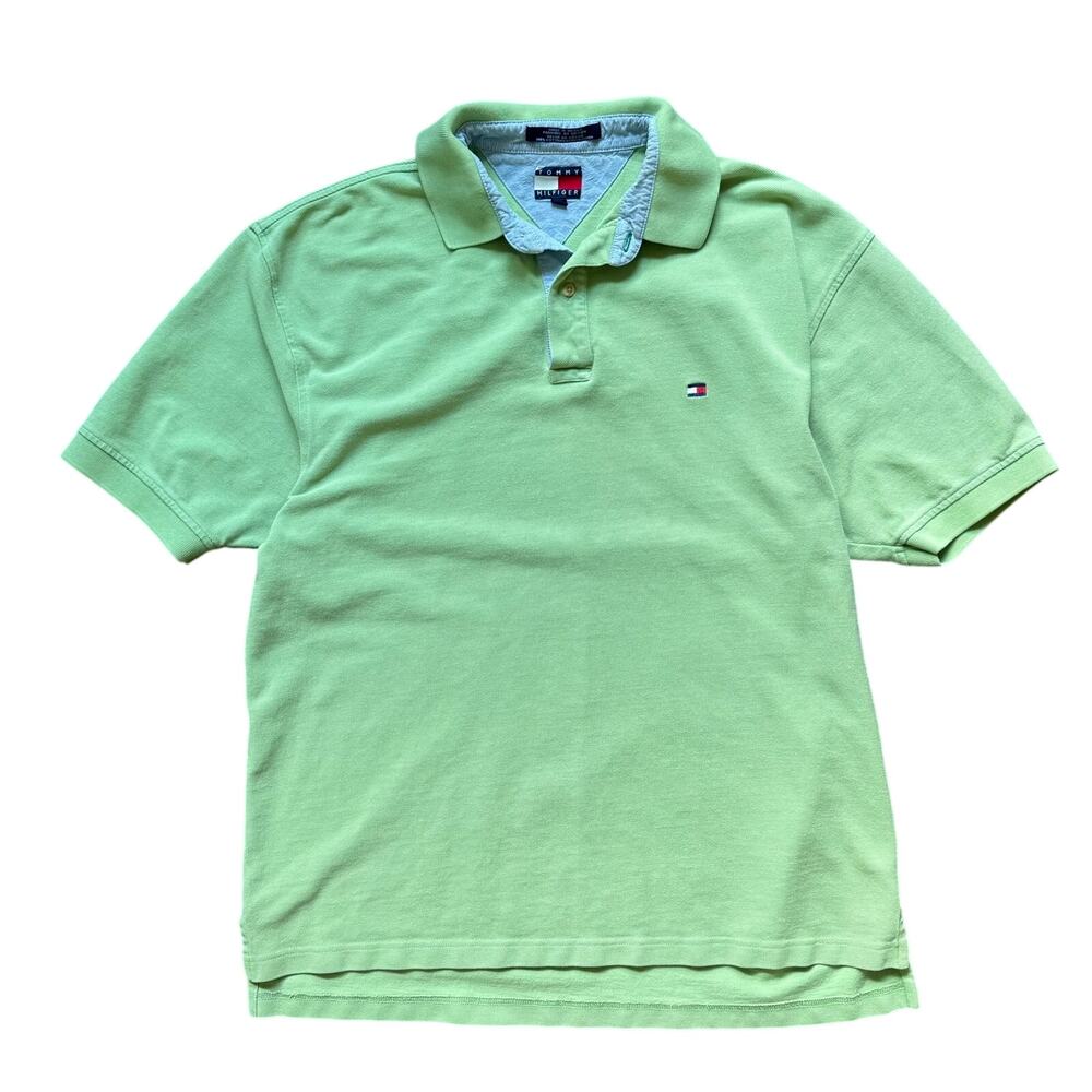 Tommy Hilfiger Polo Shirt Lime Green Y2K Vintage Mens Large